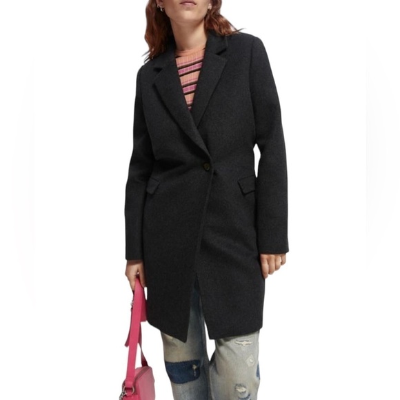 Scotch & Soda Classic Tailored Wool Blend Longline Lined Coat 0606 Grey Melange - Picture 1 of 14